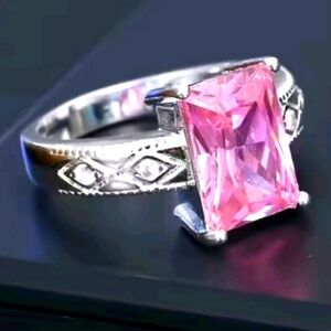 Elegant 925 Silver Ring with Pink Gemstone Sz 9